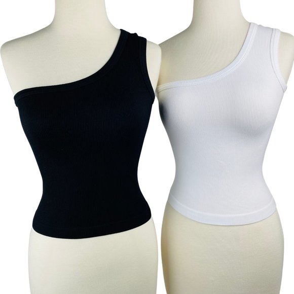 One Shoulder Ribbed|White Top - Picture 1 of 4